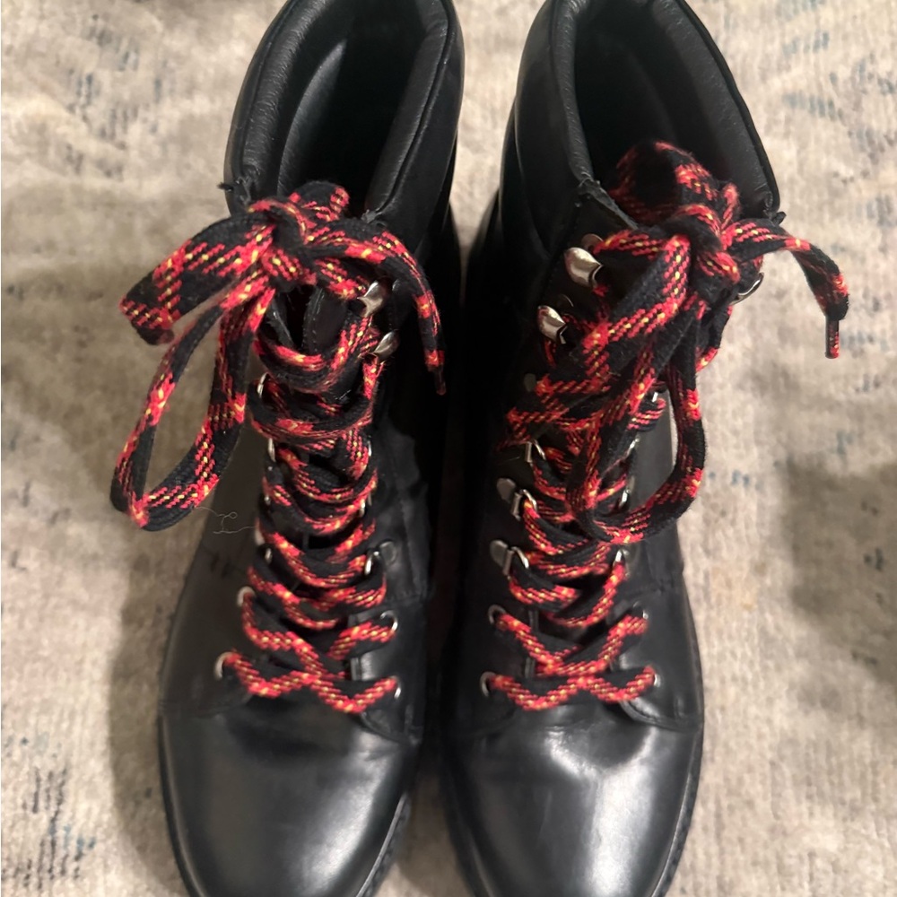 Sam Edelman Black Combat Boots with Red Laces - Picture 12 of 16